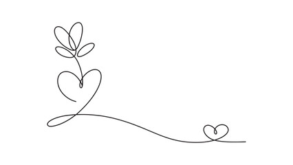 Flower Heart One Line Drawing Vector Illustration Floral Design Isolated on Backdrop
