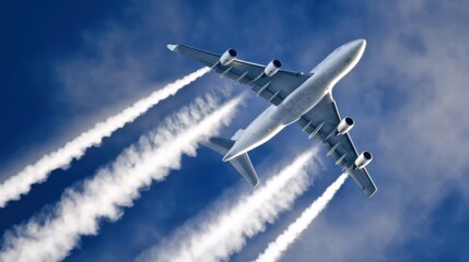 Fototapeta premium A commercial airliner soars through the clear blue sky,