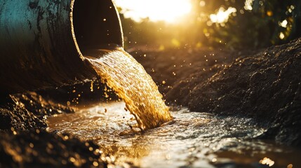 Waste water flows from the drain pipe