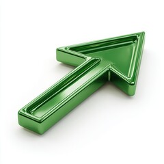 3D Render of Green Metallic Arrow Cursor Icon on White