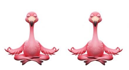 Pink flamingos in meditation pose
