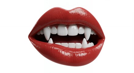 Red lips with vampire fangs