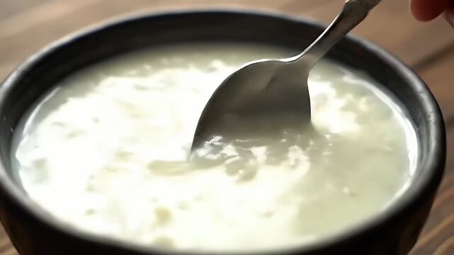 Delicious Creamy White S Tla in Black Bowl on Rustic Wooden Table with Eye Level View A Culinary Delight Perfect for Promoting Bakeries Pastries and Dessert Related Content Eye-Catching Warm Natural