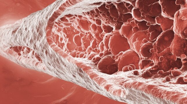 Crosssectional view of microcirculation during vasoconstriction emphasizing endothelial cell activity and luminal narrowing with gradual color desaturation.