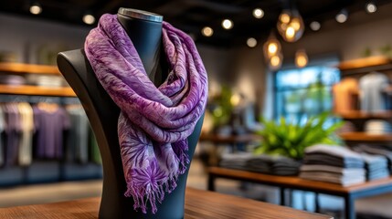 Purple patterned scarf on mannequin in store