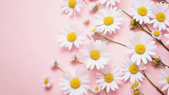 Beautiful daisy flowers on a pink background offering a fresh and bright floral design concept