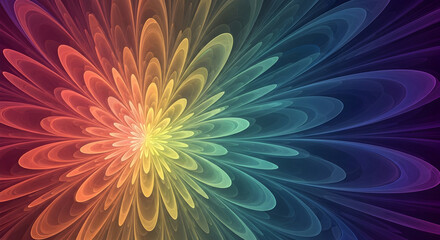 Fractal Flower Abstract Art Colorful Background Digital Design Backdrop. Vibrant gradient fractal art flower pattern for modern creative artistic design projects and abstract backgrounds