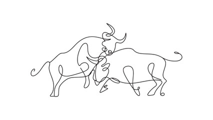 Dynamic Continuous Line Drawing of Two Bulls Fighting on a Transparent Background