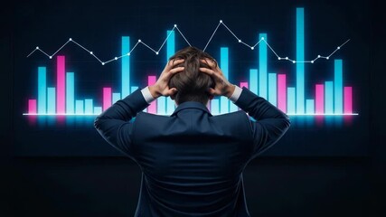 Businessman stressed by financial market downturns.  Market analysis shows negative trends and losses. This image is perfect for illustrating financial crisis, - Powered by Adobe