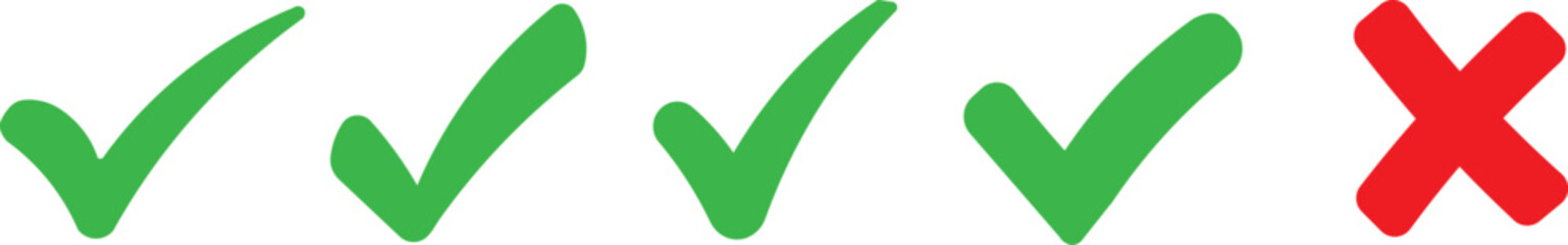 Obraz premium Check mark icon button set. Check box icon with right and wrong buttons and yes or no checkmark icons in green tick box and red cross.Green Tick and Confirm Icon set Vector Design.