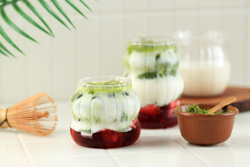 Strawberry Jam, Milk, and Matcha, Strawberry Matcha Latte