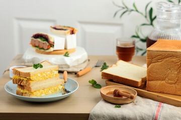 White Bread Egg Sandwich, Tamago Sando, Wanpaku Sandwich on the Table