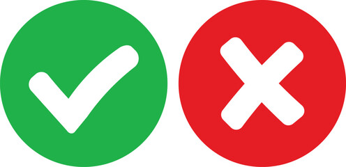 Obraz premium Check mark icon button set. Check box icon with right and wrong buttons and yes or no checkmark icons in green tick box and red cross.Green Tick and Confirm Icon set Vector Design.