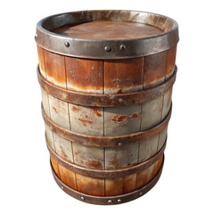 Obraz premium Rustic wooden barrel with metal bands isolated on transparent background