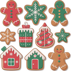 Cartoon Gingerbread Cookie Collection – Holiday Treats and Festive Desserts Vector Pack