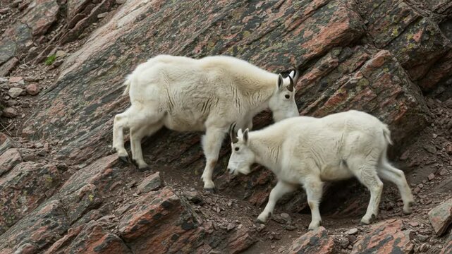 Mountain Goats Navigating Rocky Terrain in Majestic Landscape