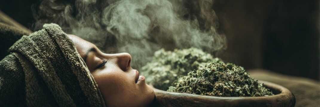 Herbal Poultice Steaming Facial Treatment With Rustic Tones and Soothing Ambiance
