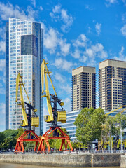 The modern Puerto Madero district in Buenos Aires. Majestic skyscrapers and a lively atmosphere of...