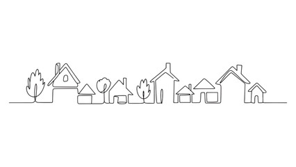 Hand Drawn House Village Outline Vector Illustration on Transparent Background