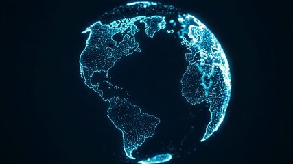 A digital abstract globe of earth is depicted with blue dots representing a global network and technological connection - Powered by Adobe
