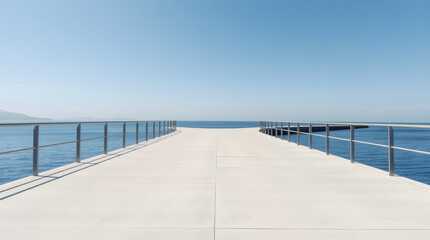 Concrete pier stretching into tranquil blue ocean under clear sky