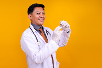 Confident Physician In A Lab Coat, Preparing An Injection With A Reassuring Expression