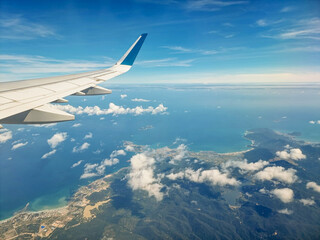 View from the plane. An airplane view of the coastline in Vietnam