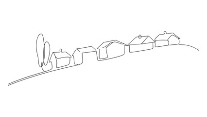 Continuous Line Drawing of Village Houses on a Hillside Vector Illustration for Architecture