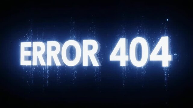 Error 404 message displaying in glowing blue letters on dark background. Error 404 creates a visual representation of a technical problem, conveying unavailability with digital text. - Powered by Adobe