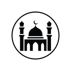 Simple black mosque icon with crescent moon