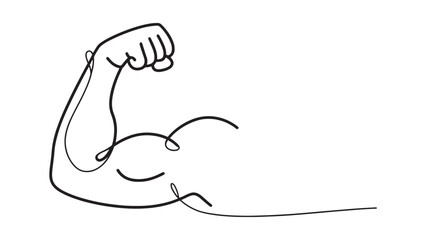 Continuous Line Drawing of Muscular Arm Flexing Bicep Strength Training Fitness Workout Bodybuilding