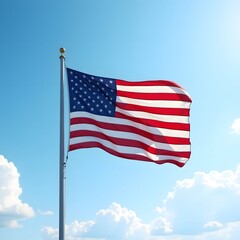 Obraz premium American flag waving proudly against a stunning blue sky backdrop on a bright sunny day