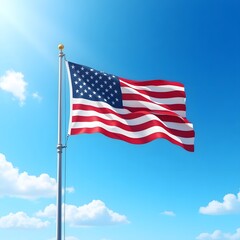 Fototapeta premium Patriotic American flag waving proudly against a clear blue sky symbolizing freedom and national pride