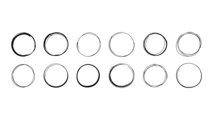 Set of Hand Drawn Grunge Circles, Round Shapes, Frames, Isolated on Transparent Background