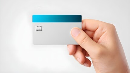 Hand holding bank credit or debit card on white background - generative AI
