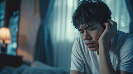 PTSD mental health concept young depressed man