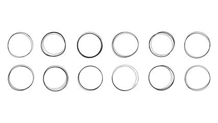 Collection of Hand Drawn Grunge Circles, Round Shapes, Frames, Isolated on Transparent