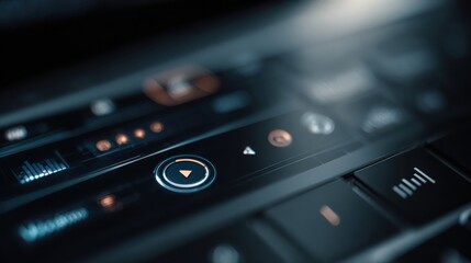 Car dashboard with illuminated controls, modern interface and technology