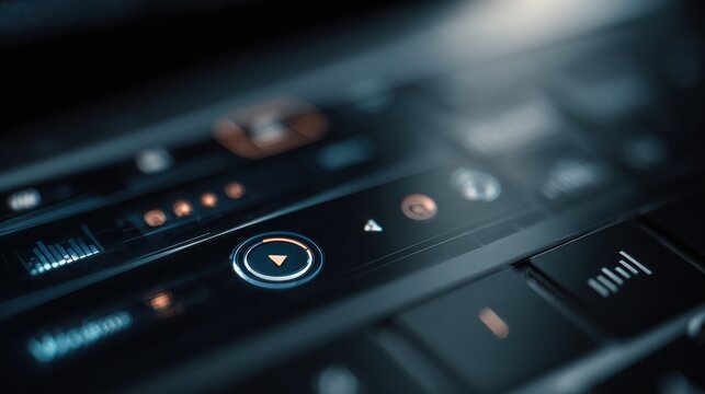 Car dashboard with illuminated controls, modern interface and technology - Powered by Adobe