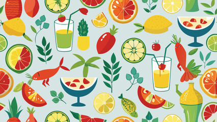 Seamless tile pattern of cartoon flat cultural symbols traditional yalda haft seen table items in v
