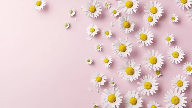 Elegant daisy flower background animation on pink background creating a refreshing spring atmosphere