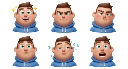 Diverse cartoon male faces collection