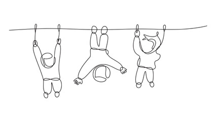 Continuous Line Art of Children Playing on a Bar Playful Childhood Fun and Recreation Design