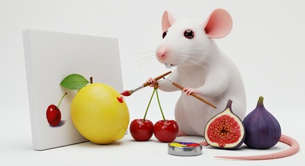 Mouse painting fruit still life