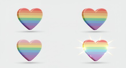 Rainbow heart shapes set vector illustration