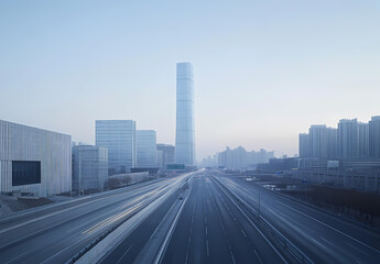 Fototapeta premium Modern City Skyline with Highway