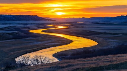 Fototapeta premium Golden River Sunset Landscape