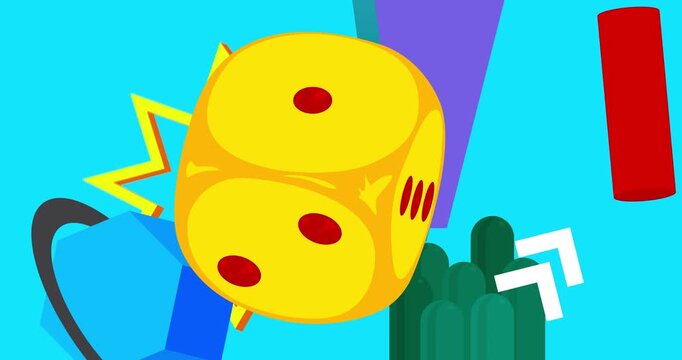 Dice geometrical graphic retro luck theme background video. Minimal geometric elements animation. Vintage abstract shapes illustration for advertising.