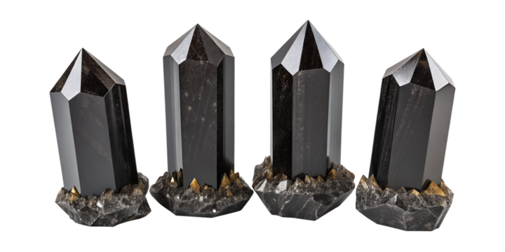 Realistic Black Quartz Crystal Clusters Isolated on Transparent Background
Photorealistic Set of Black Quartz Crystals with Reflective and Translucent Features
