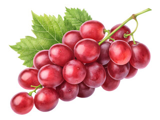 Fototapeta premium Fresh bunch of ripe red grapes with green leaves on black background